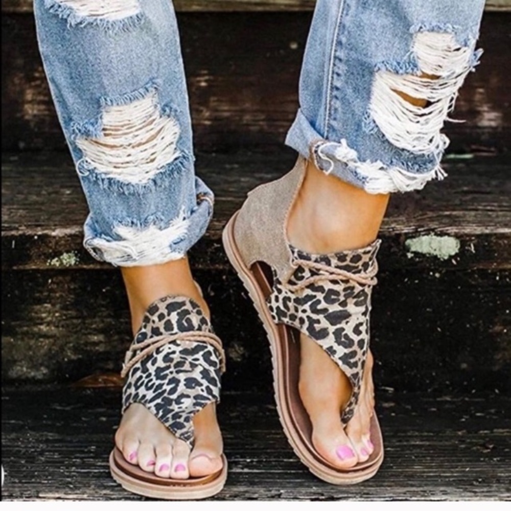 💥Leopard/cheetah print thong sandals, 8